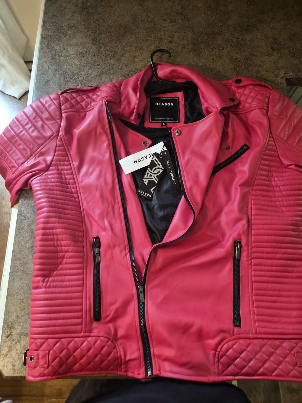 Reason Hot Pink Quilted Faux Leather Moto Jacket
